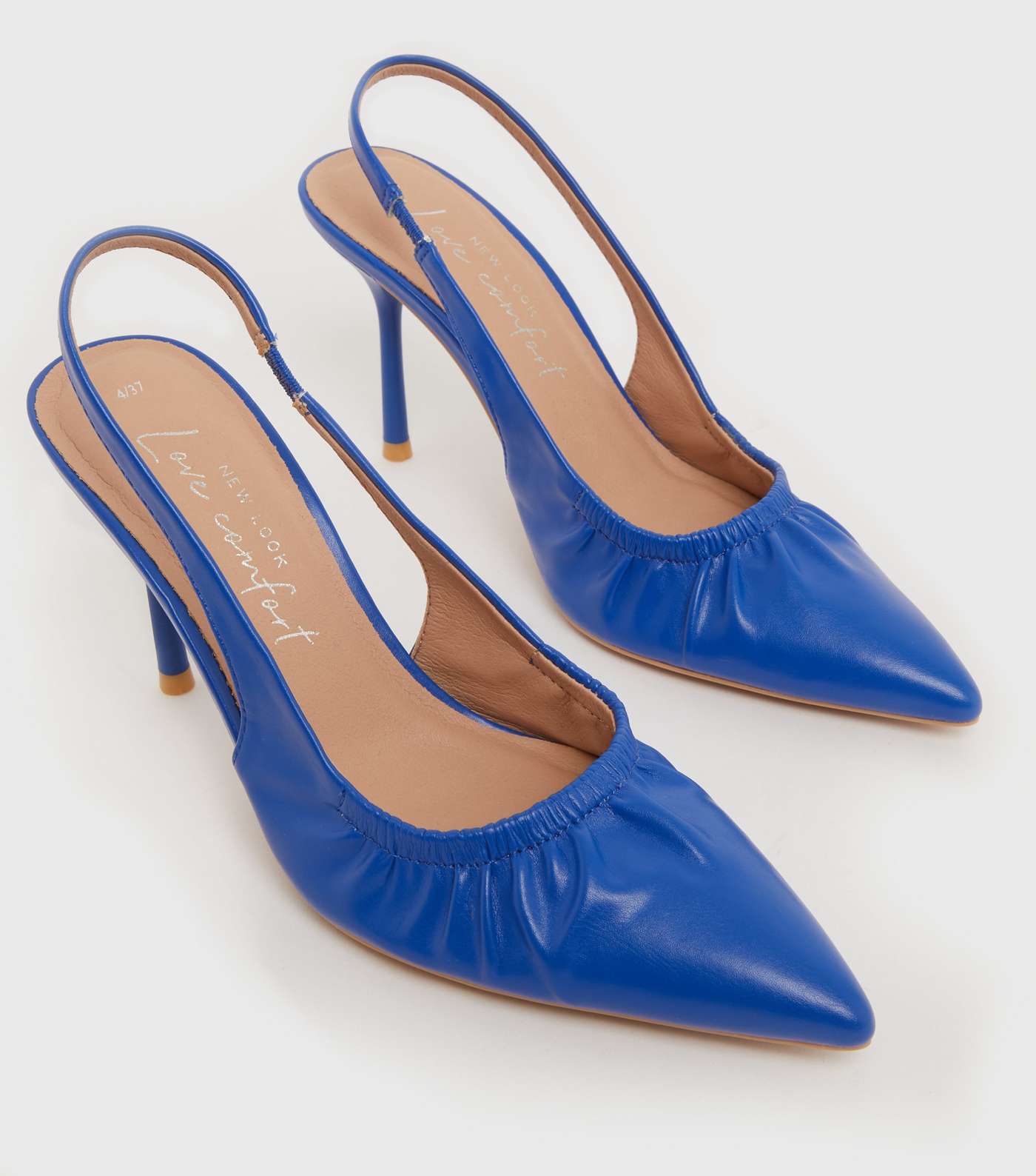 Bright Blue Ruched Slingback Stiletto Heel Court Shoes Image 3