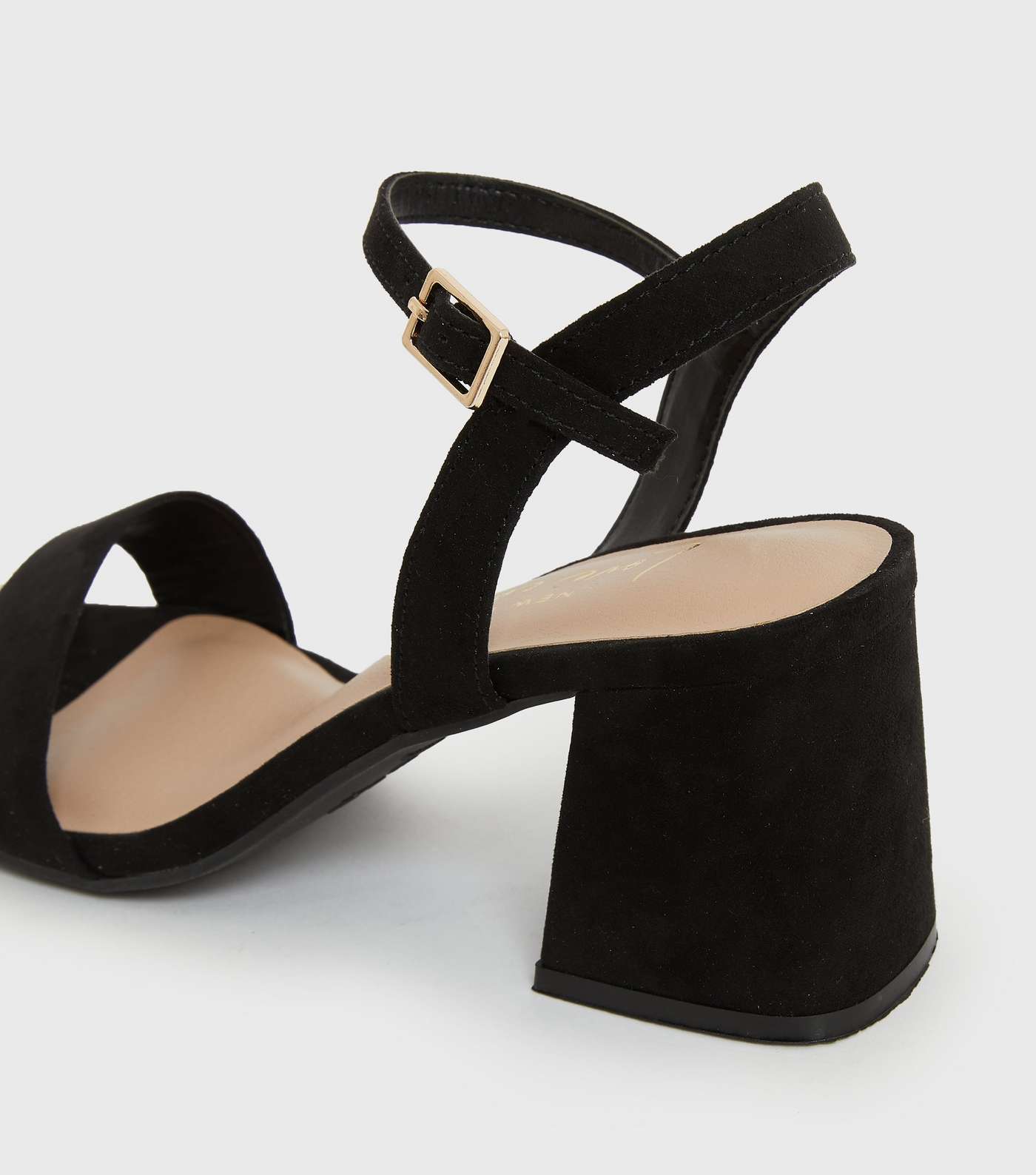 Black Suedette Open Toe Block Heel Sandals Image 4
