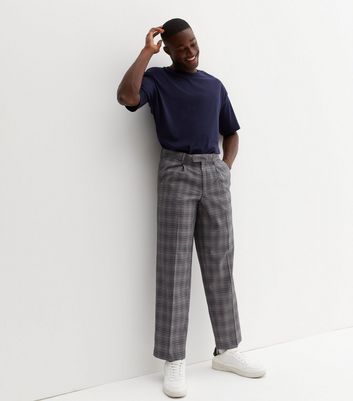 Dark Grey Check Pleated Relaxed Fit Trousers