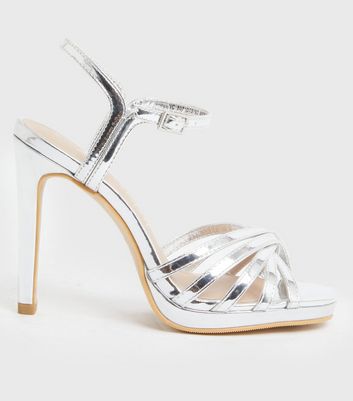 Silver strappy platform heels online