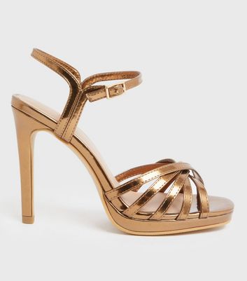 Rose Gold Leather-Look Low Block Heel Sandals | New Look | Low block heel  sandal, Block heels sandal, Sandals heels