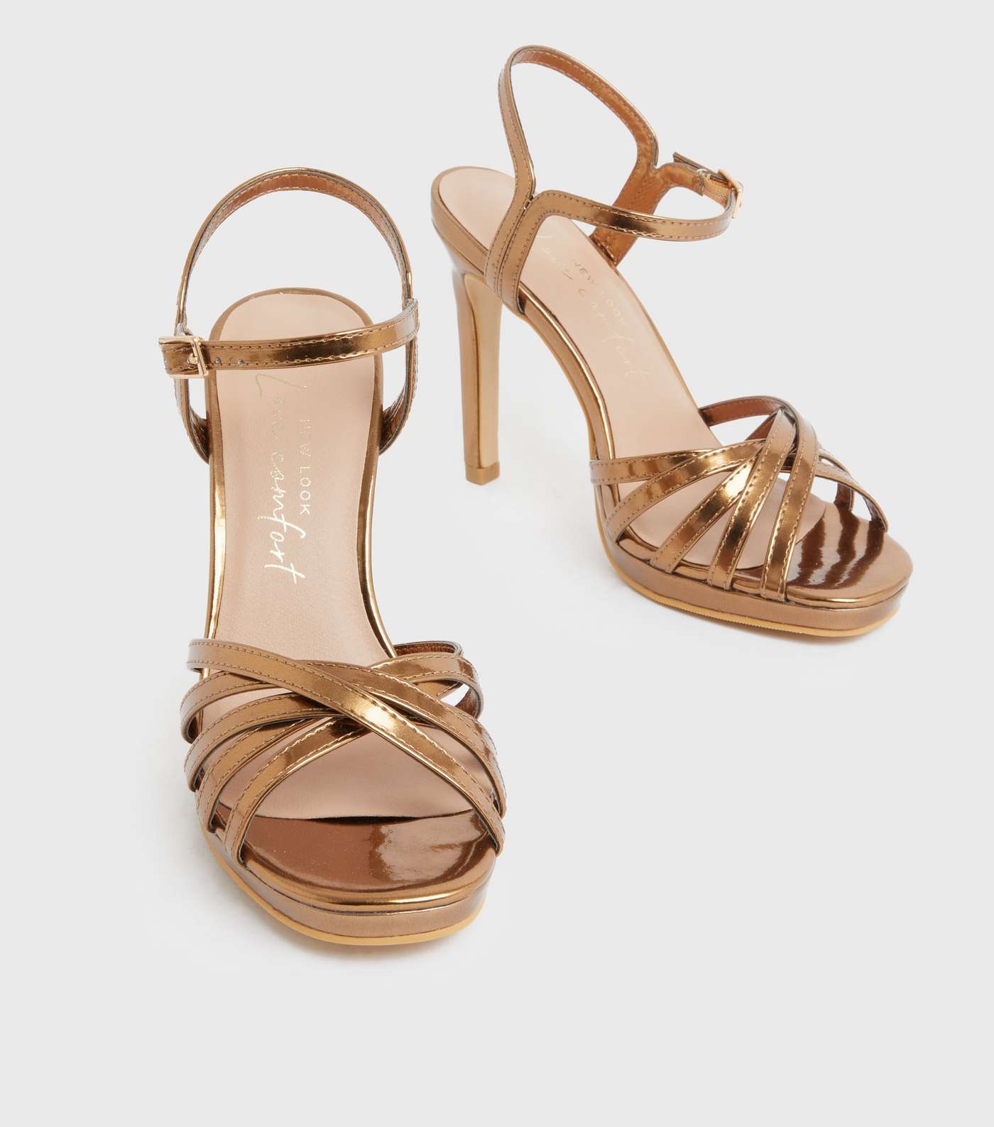 Rose Gold Metallic Platform Stiletto Heel Sandals Image 3