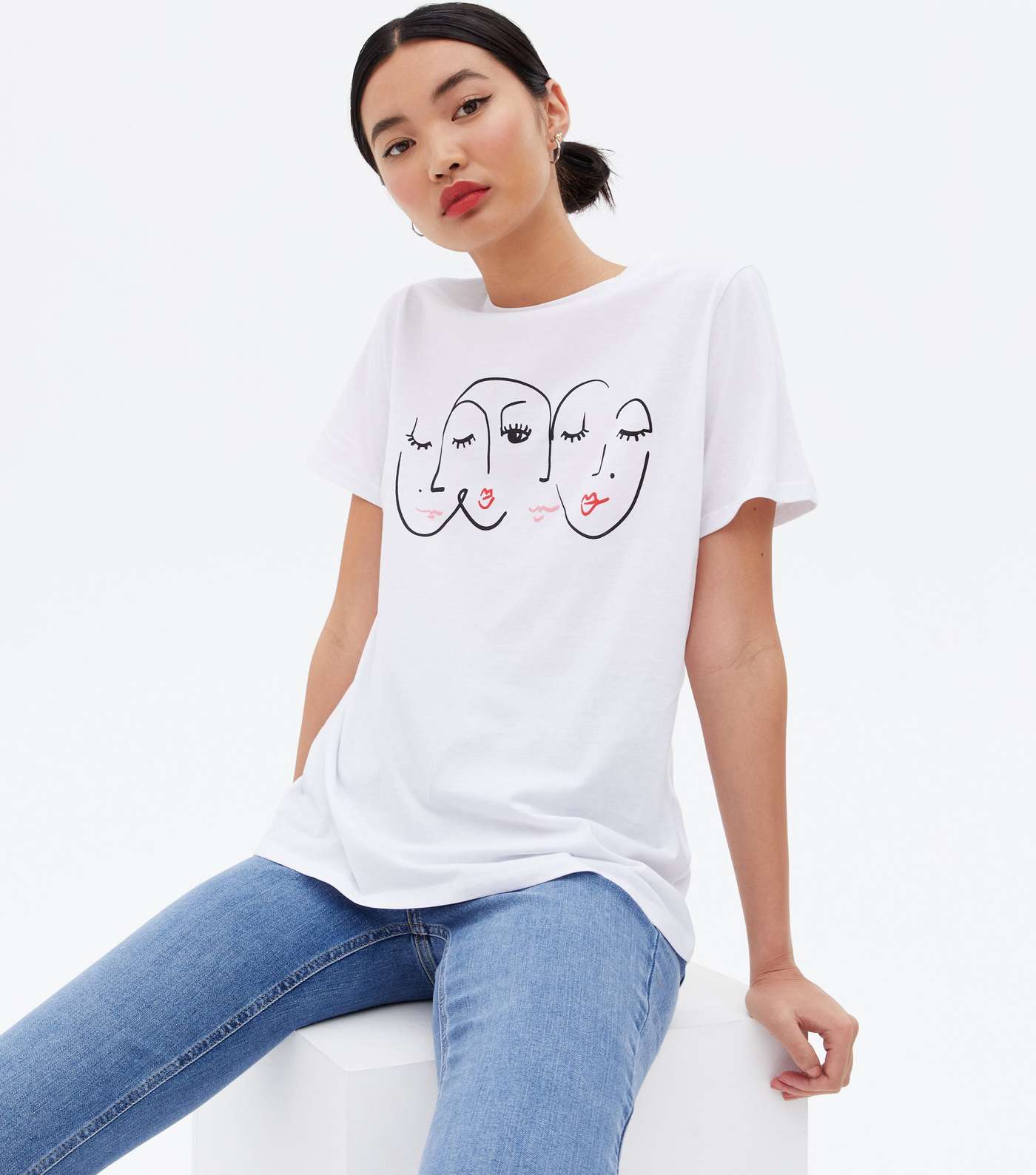 White Sketch Face Crew T-Shirt