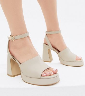 New Look White Leather-Look 2 Part Platform Block Heel Sandals |  littlewoods.com