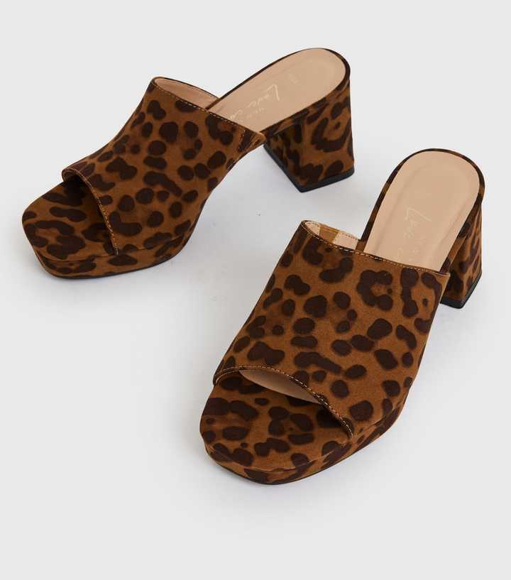 leopard block heel mules