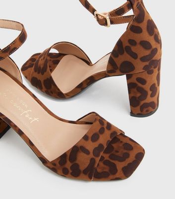 Brown Leopard Print Block Heel Sandals New Look Vegan