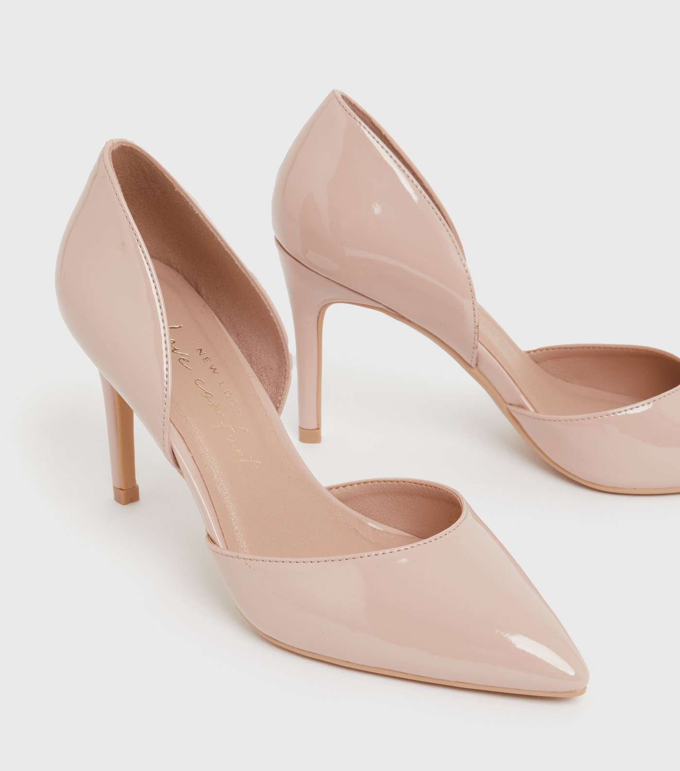 Cream Patent Pointed Stiletto Heel Court Shoes Image 3