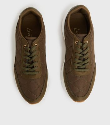 Click to view product details and reviews for Khaki Quilted Faux Croc Trim Chunky Trainers New Look.