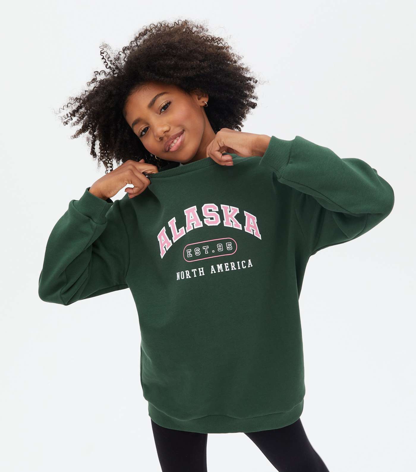 Girls Dark Green Alaska Logo Long Sweatshirt