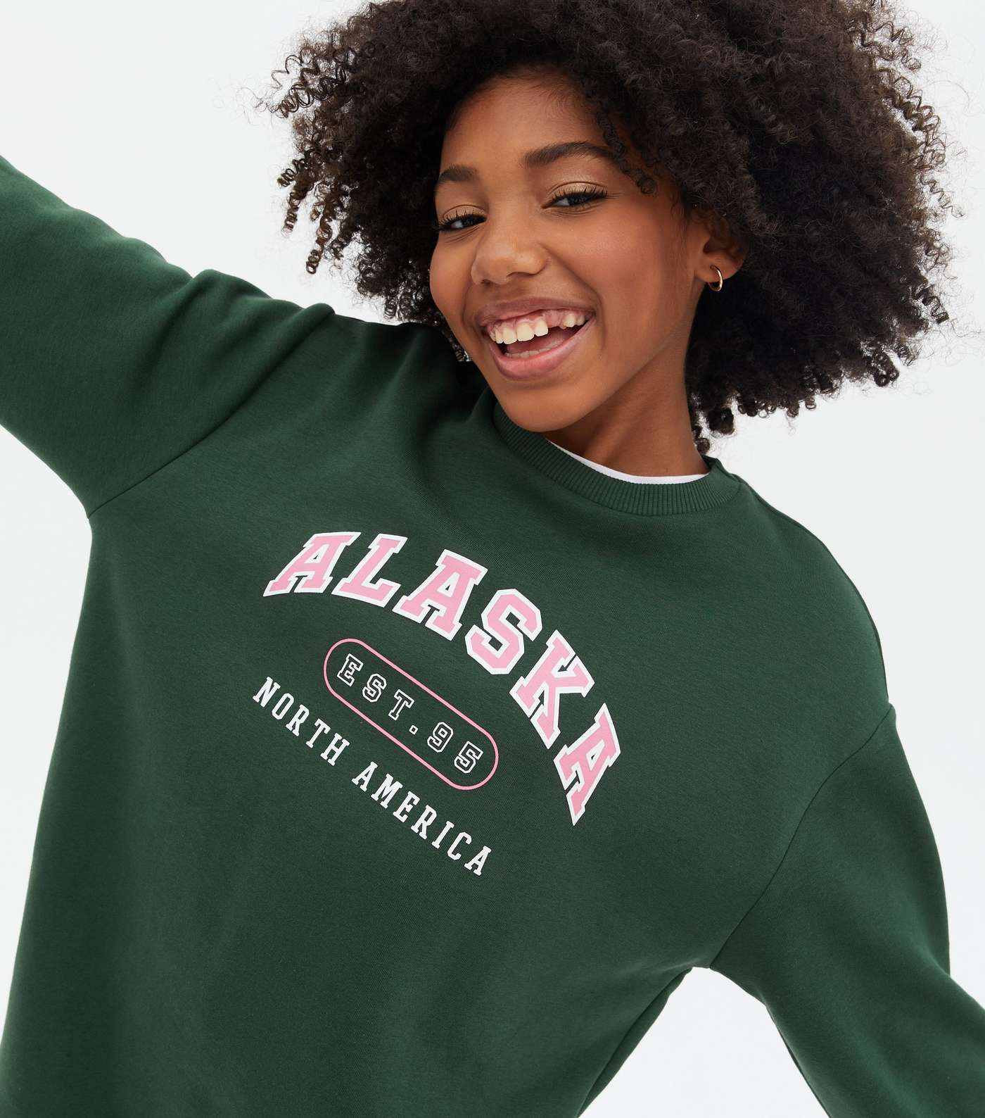 Girls Dark Green Alaska Logo Long Sweatshirt Image 3