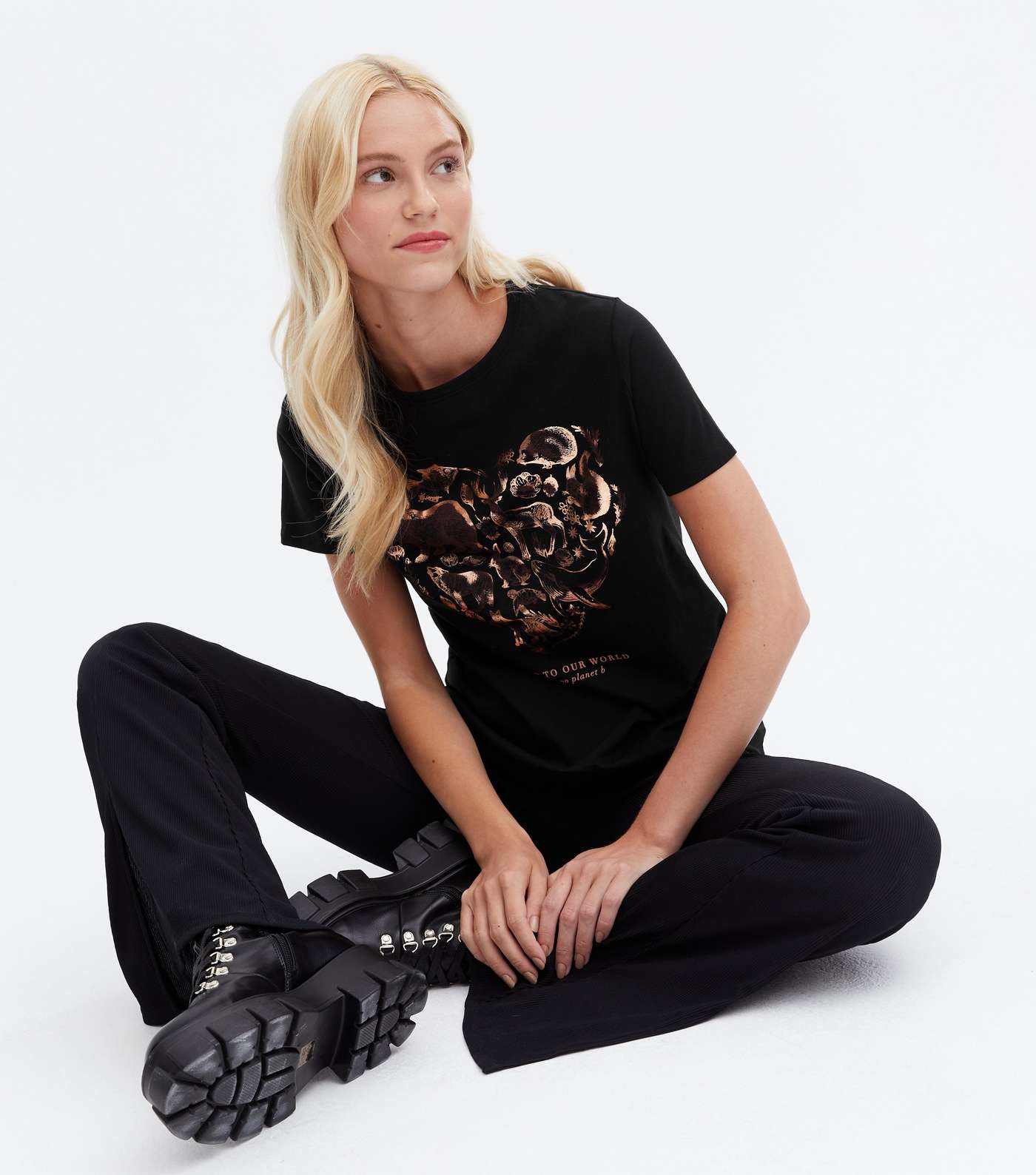 Black Animal Print Be Kind Metallic Logo T-Shirt Image 2