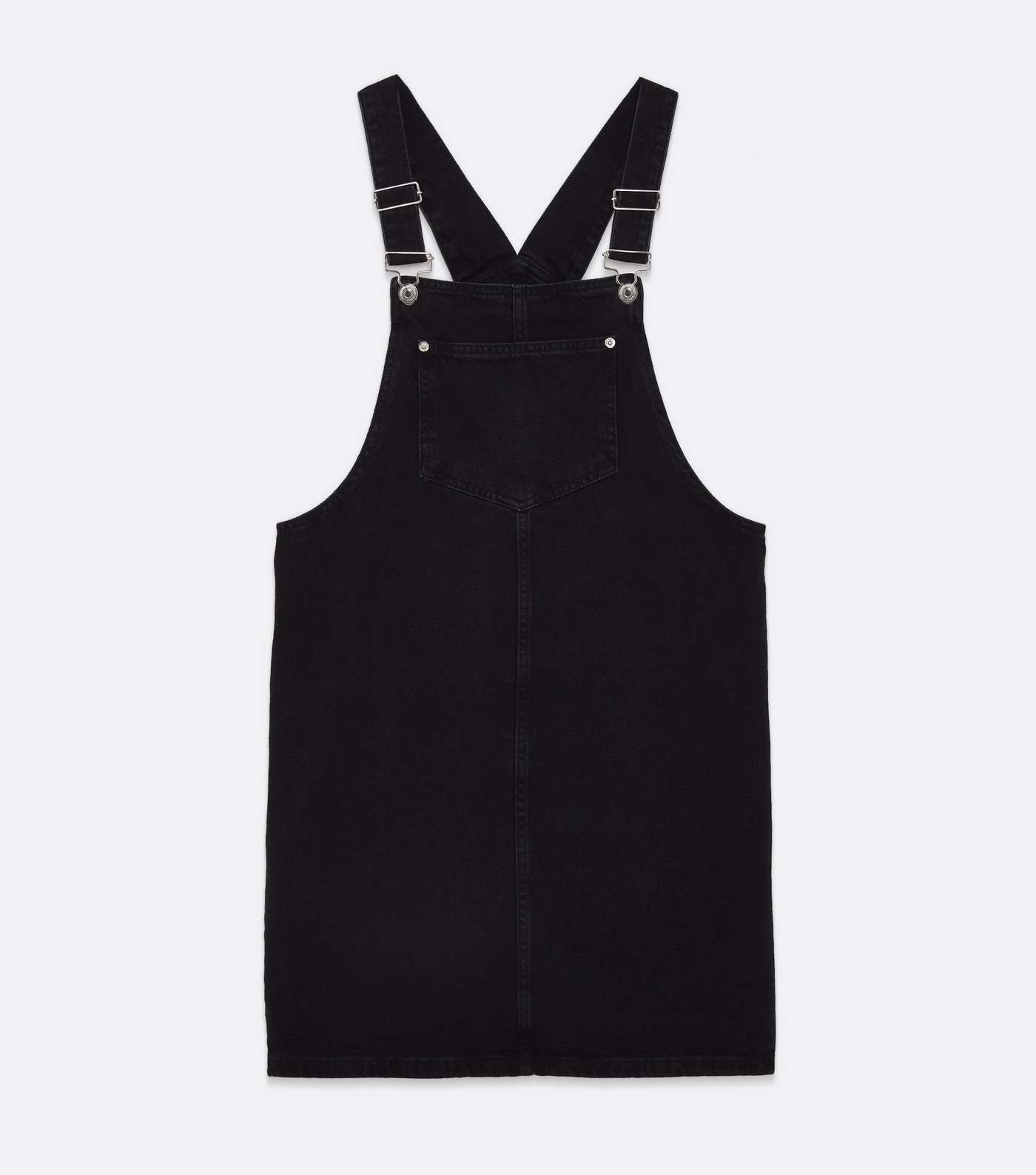 Tall Black Denim Mini Pinafore Dress Image 5