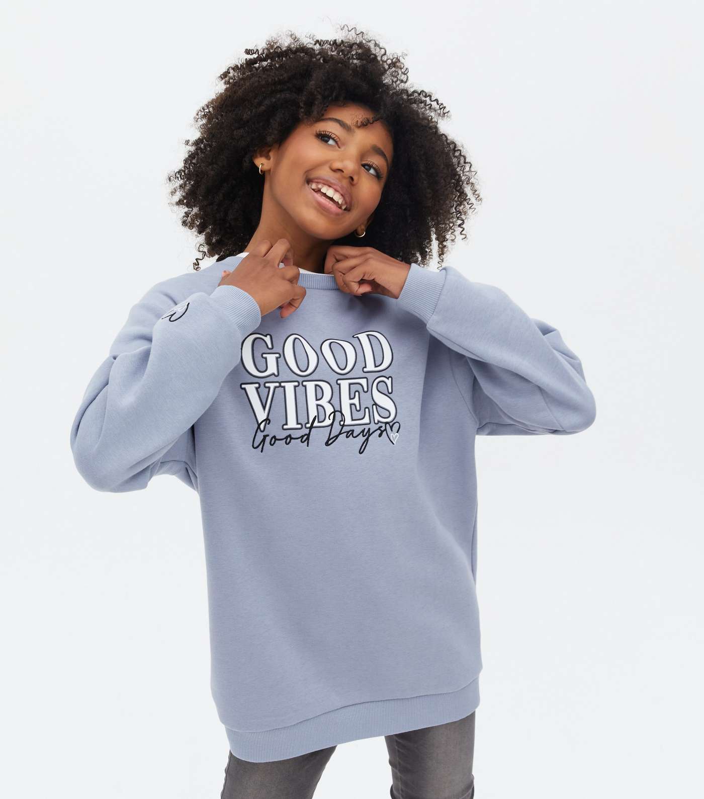 Girls Blue Good Vibes Logo Long Sweatshirt