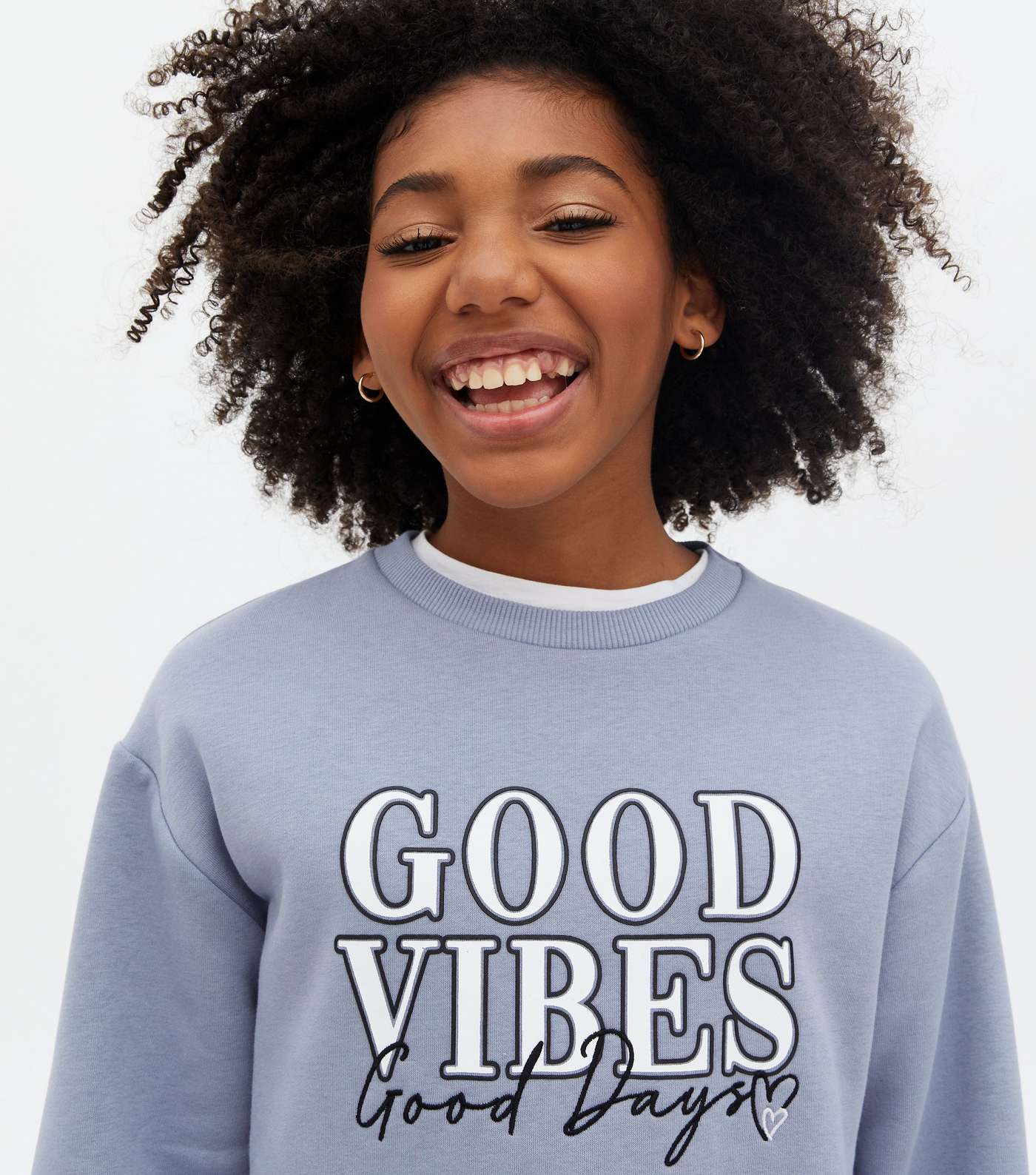 Girls Blue Good Vibes Logo Long Sweatshirt Image 3