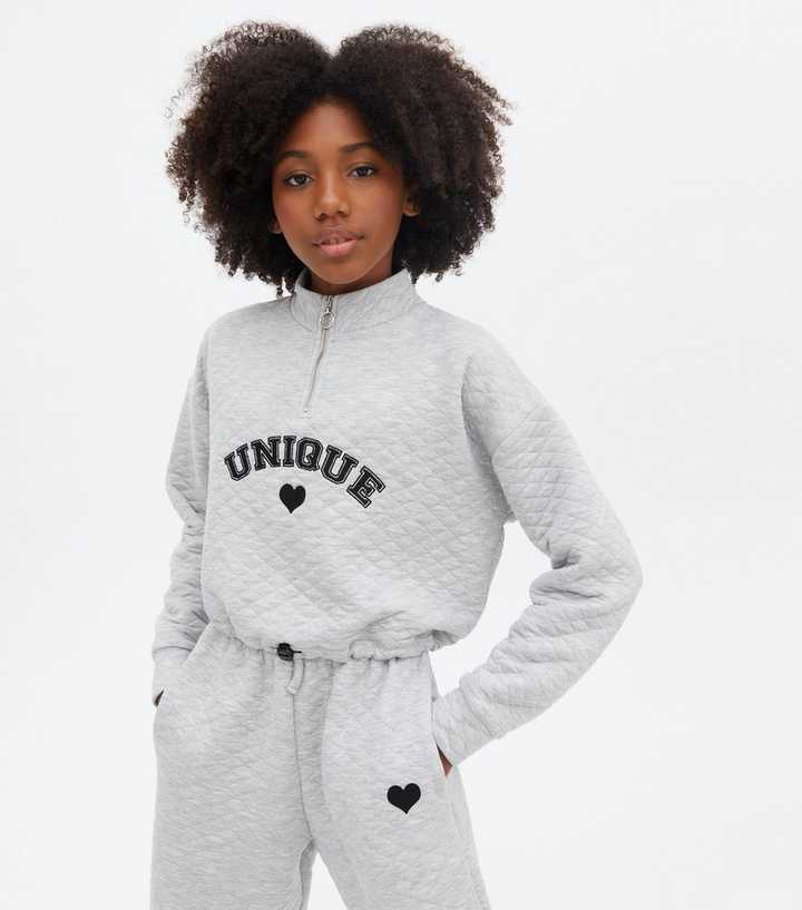 Girls Grey Quilted Unique Logo Sweatshirt