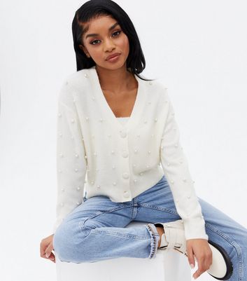 white cropped button up cardigan