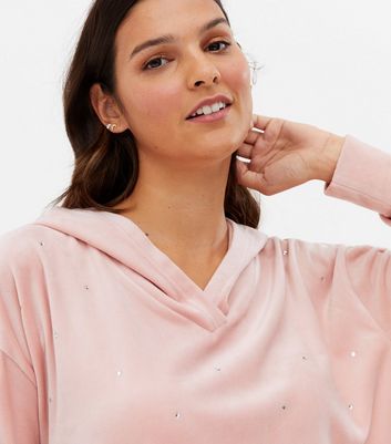 Mid Pink Diamant Velvet Lounge Hoodie New Look