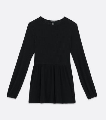 Black Peplum Long Sleeve Top | New Look