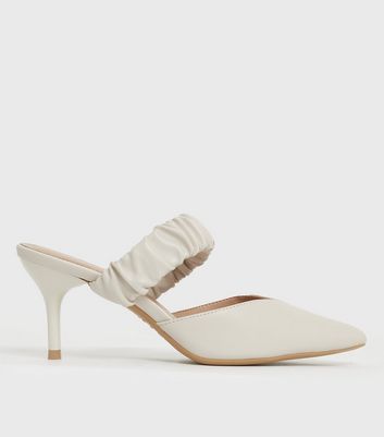 shop for Off White Ruched Stiletto Heel Mules New Look Vegan at Shopo