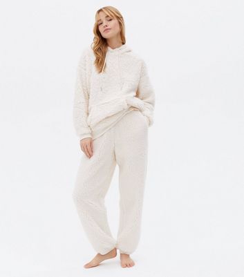 Off White Teddy Joggers | New Look