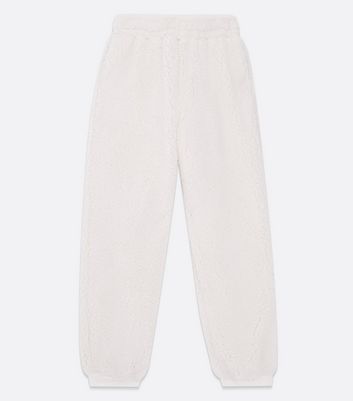 white teddy joggers