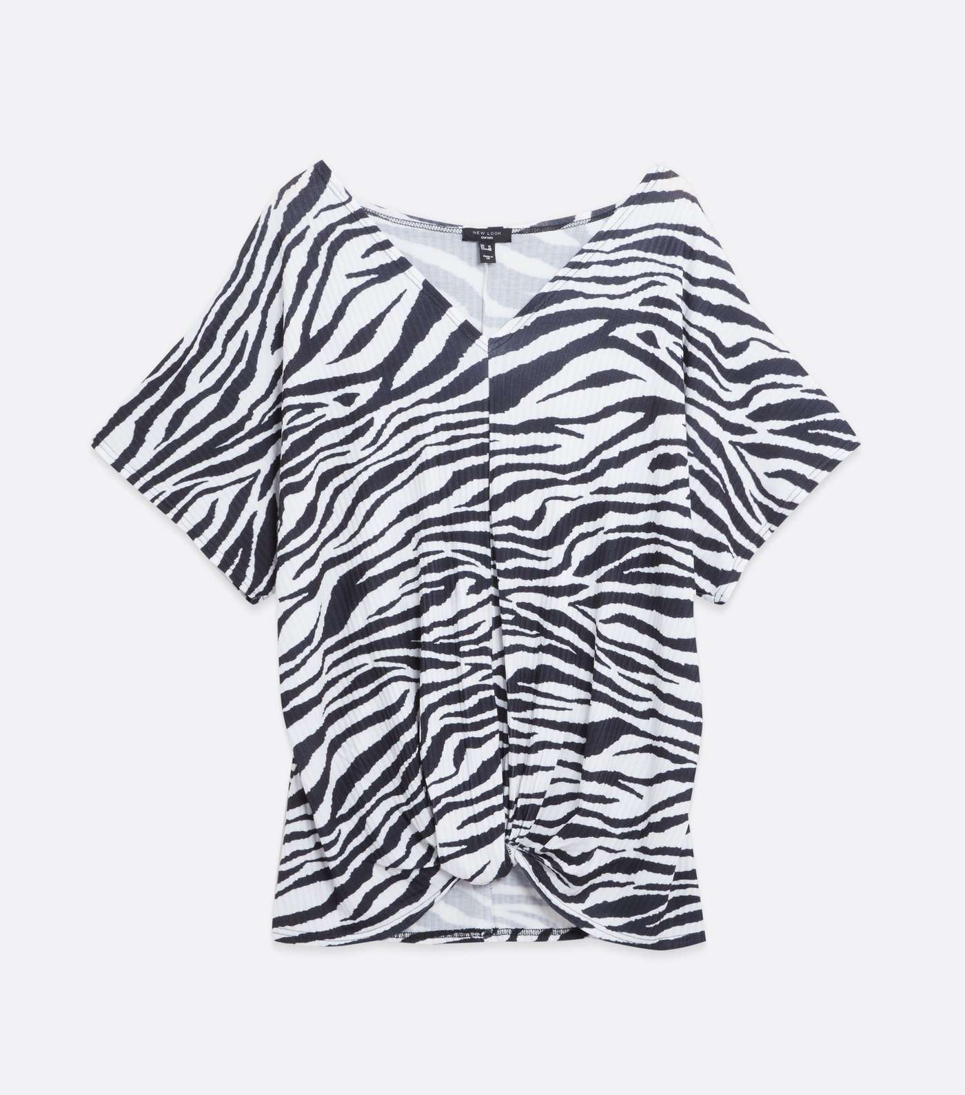 Curves White Zebra Print Ribbed Twist Front T-Shirt Image 5