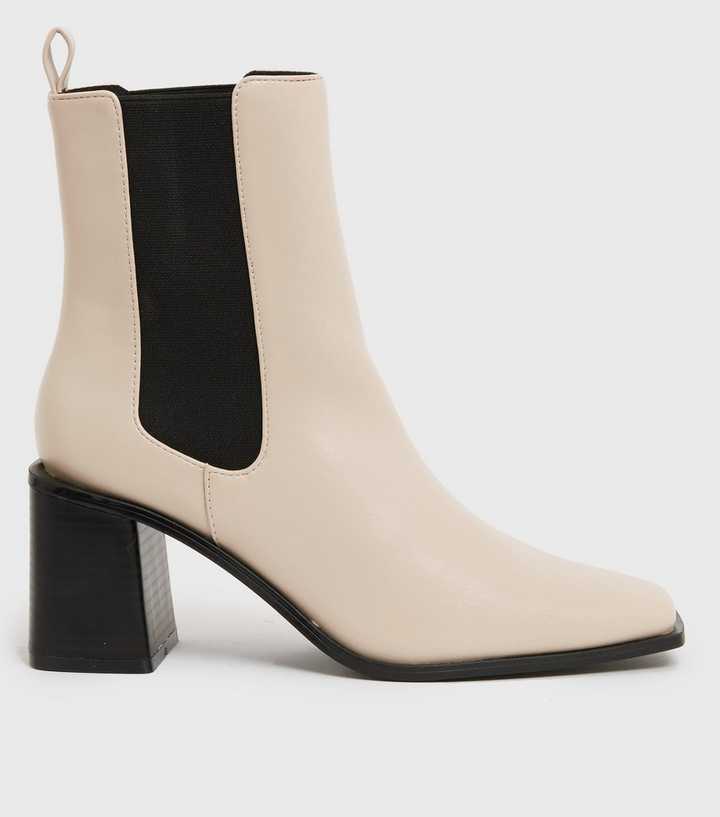 Off White Block Heel High Ankle Chelsea Boots