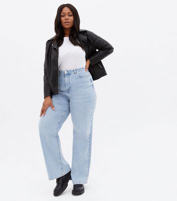 Click to view product details and reviews for Curves Pale Blue High Waist Adalae Wide Leg Jeans New Look.