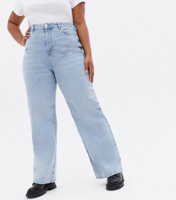 Curves Pale Blue High Waist Adalae Wide Leg Jeans | New Look