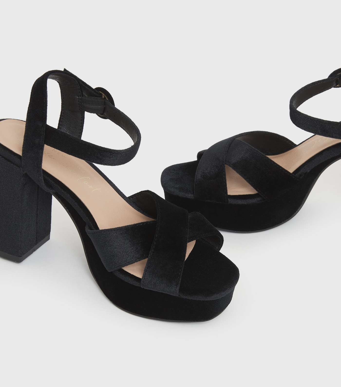 Black Velvet Platform Block Heel Sandals Image 4