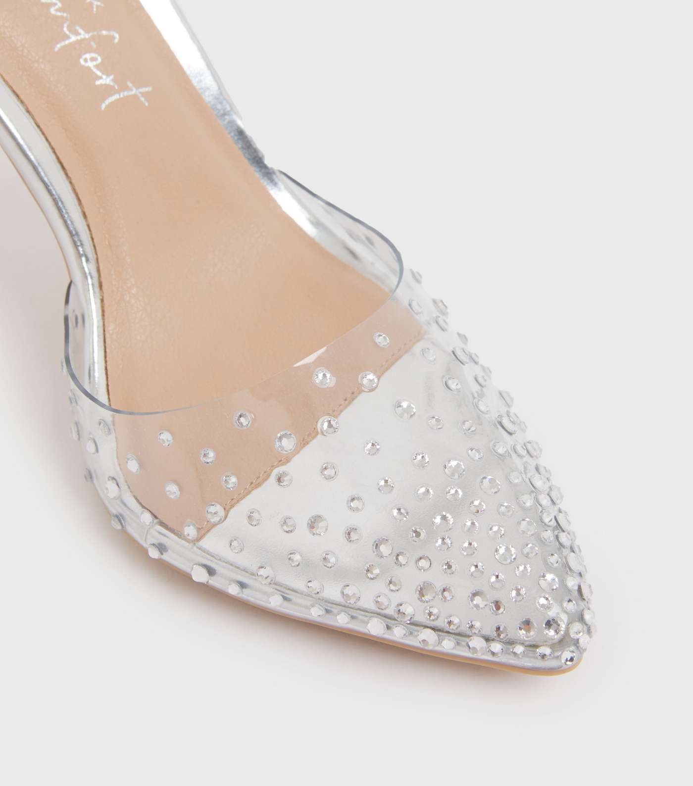 Silver Metallic Diamanté Stiletto Heel Court Shoes Image 4