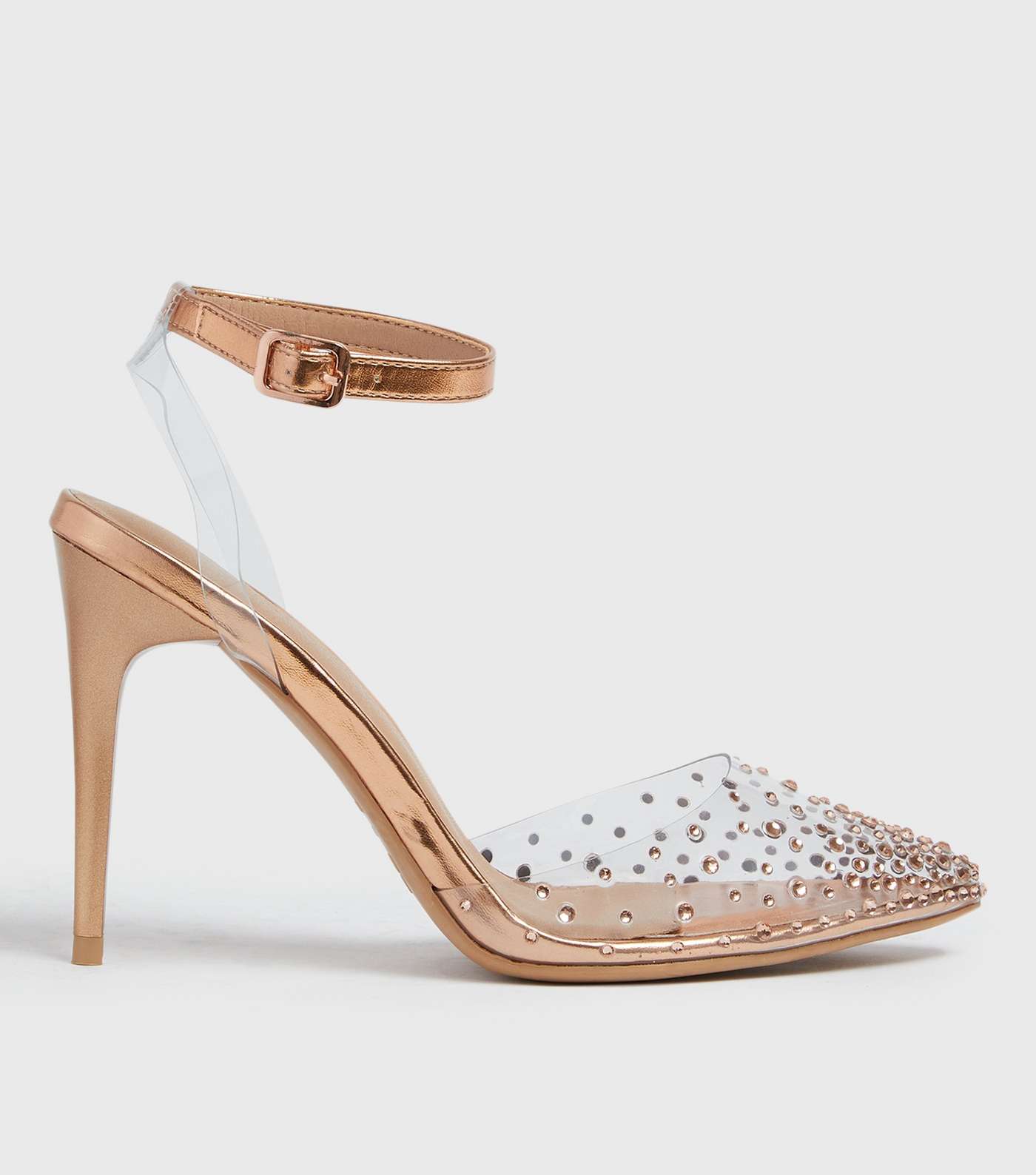 Rose Gold Metallic Diamanté Stiletto Heel Court Shoes