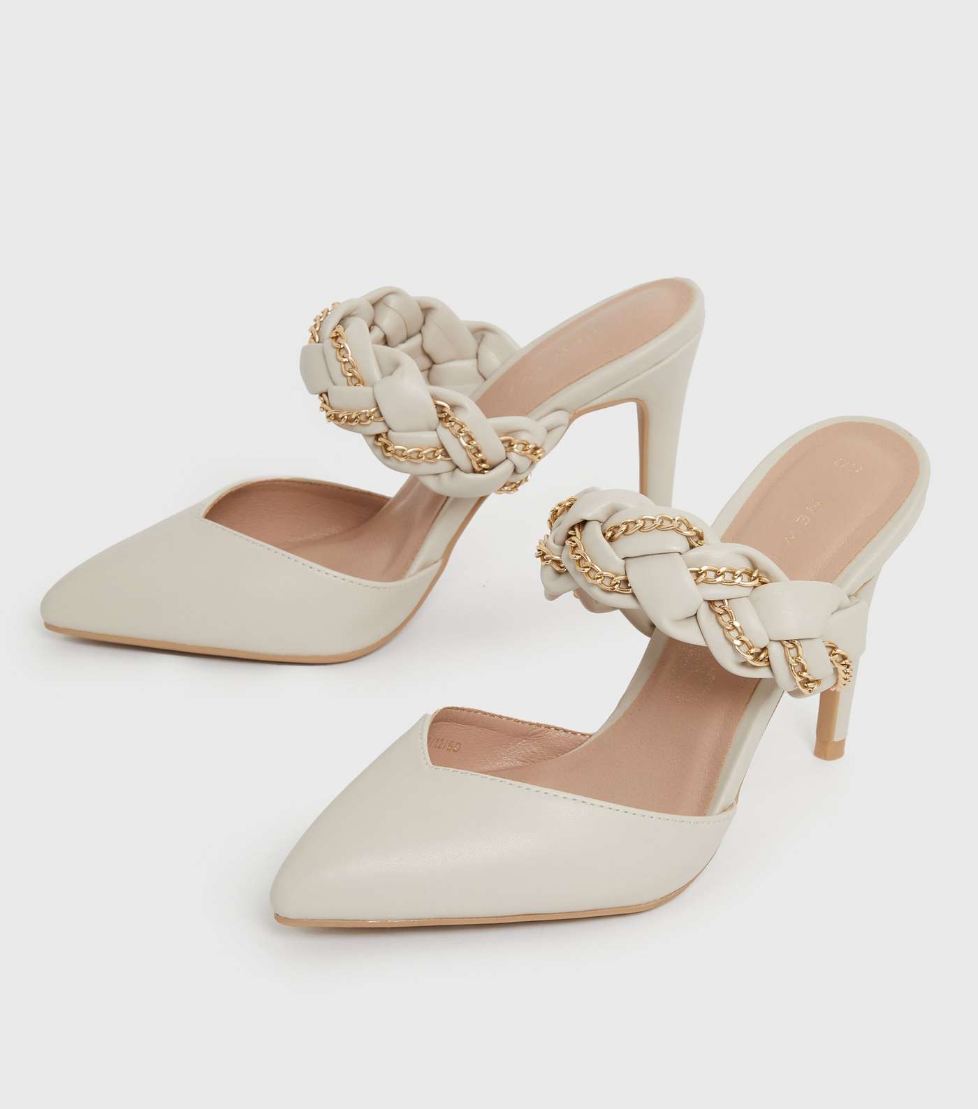 Off White Plaited Stiletto Heel Court Shoes Image 2