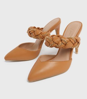 shop for Camel Plaited Stiletto Heel Court Shoes New Look Vegan at Shopo