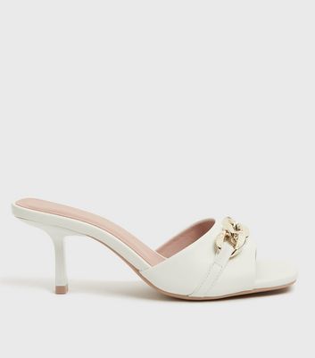 White Chain Trim Kitten Heel Mules New Look Vegan