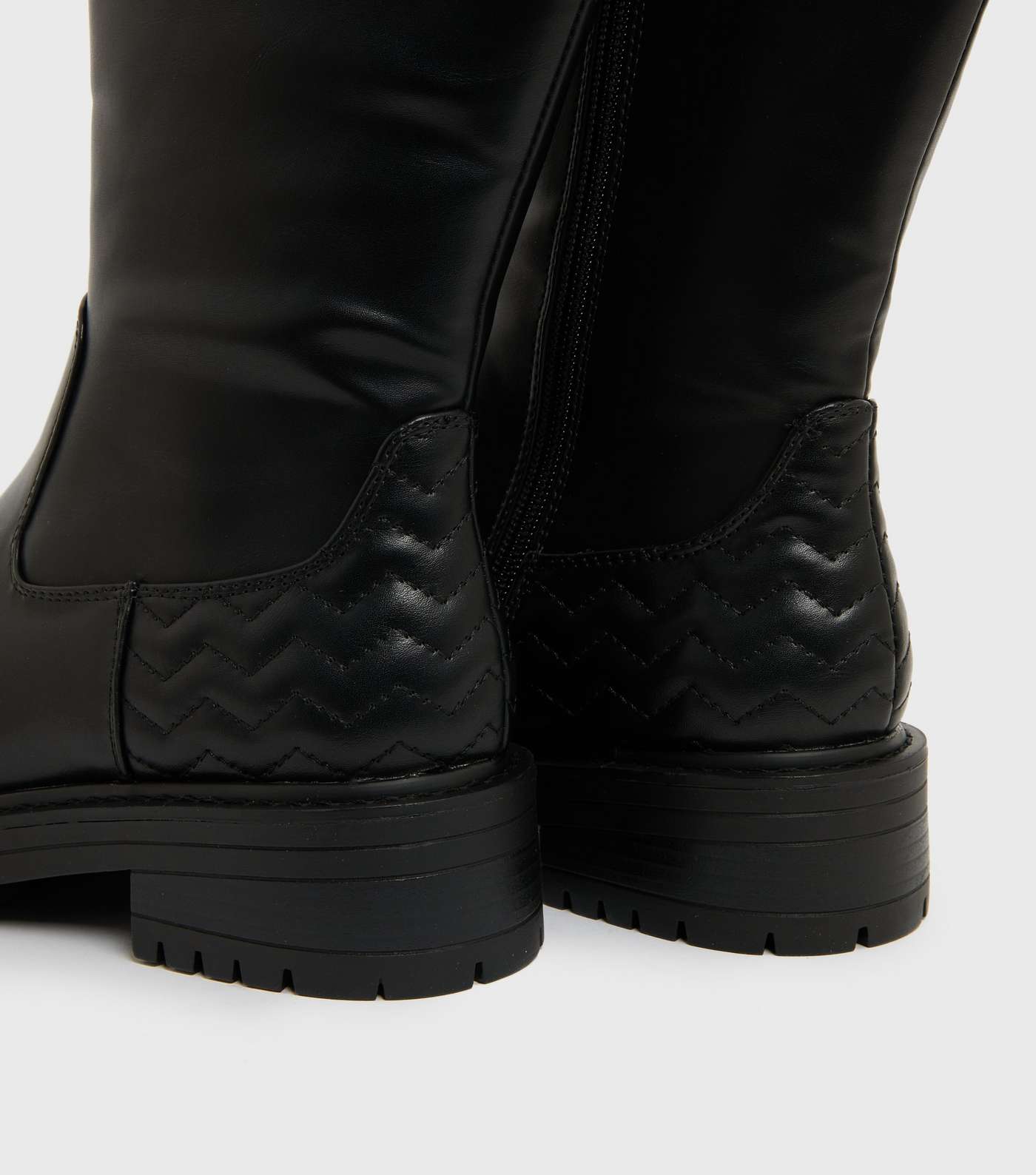 Wide Fit Black Quilted Knee High Chunky Boots Image 4