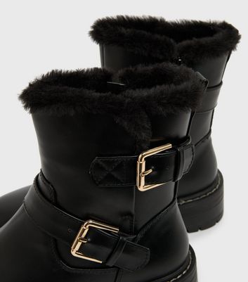 fur trim biker boots