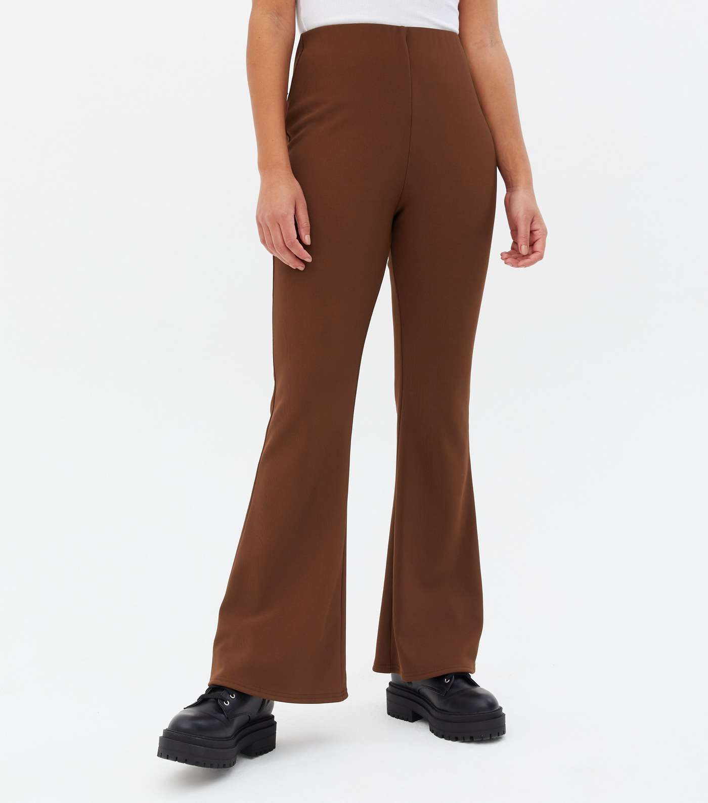 Rust Ribbed Flared Trousers Image 2