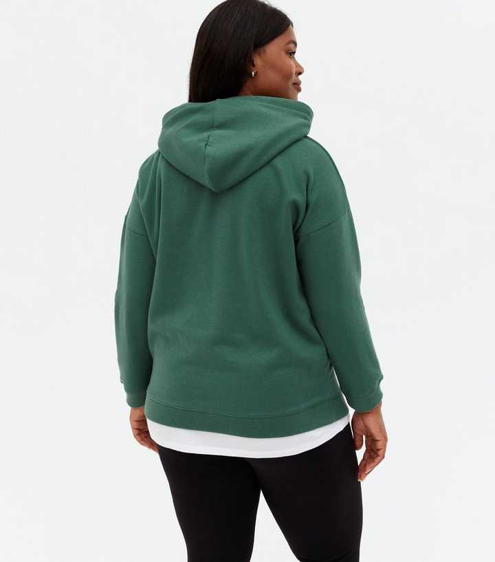 Curves Dark Green Long Sleeve Oversized Hoodie | New Look