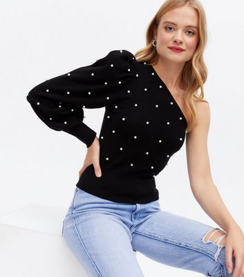 One shoulder black clearance jumper