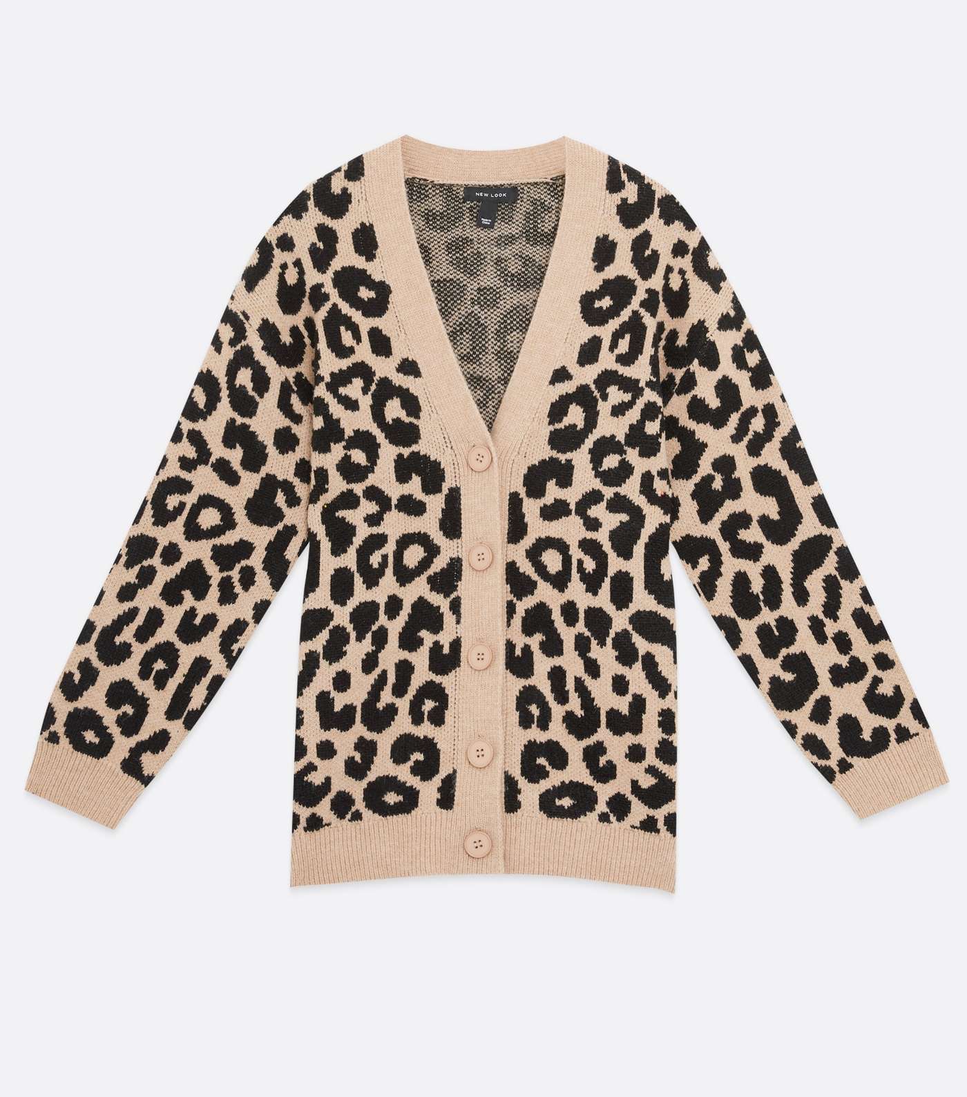 Stone Leopard Print Knit Button Oversized Cardigan Image 5