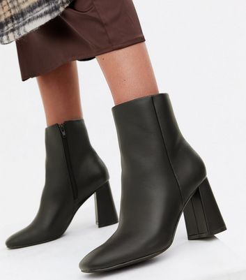 black square toe block heel ankle boot