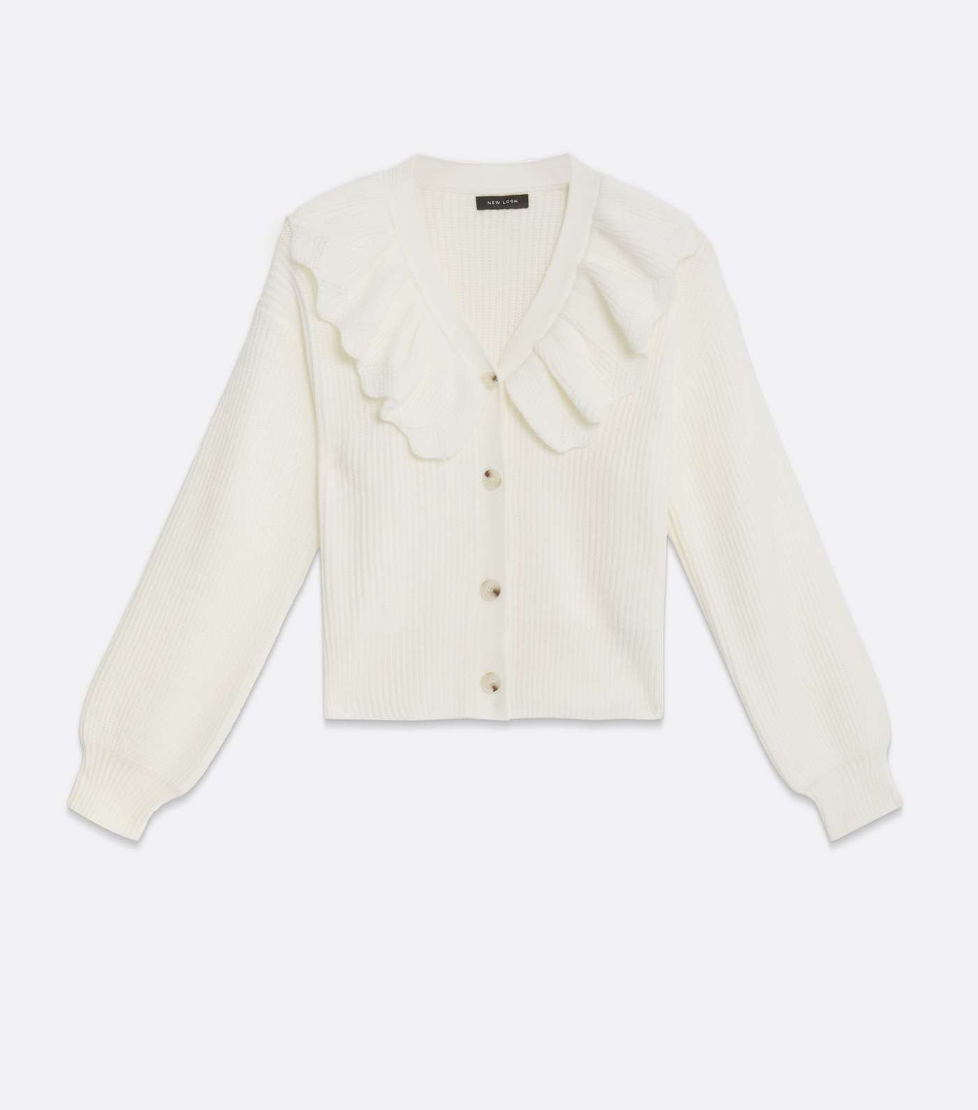 Off White Frill Collar Button Up Cardigan Image 5