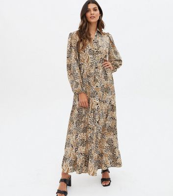 Blue Vanilla Stone Animal Print Button Midi Shirt Dress New Look