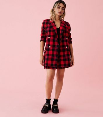 petite checked blazer