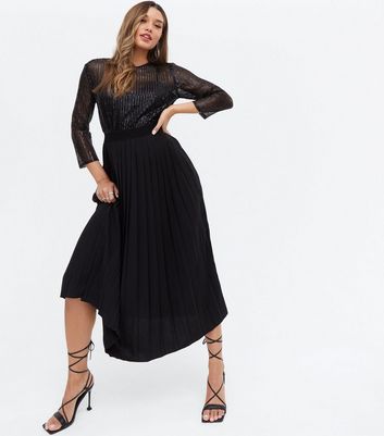 black pleated dress new look