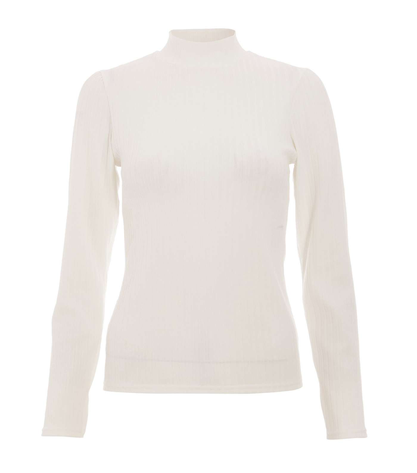 QUIZ Cream Ribbed Knit High Neck Top Image 4