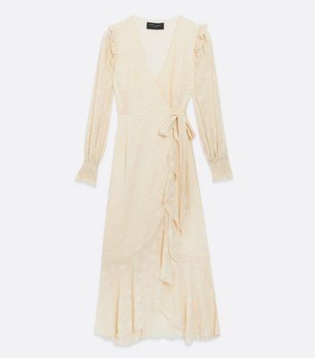 Damen Bekleidung Little Mistress Off White Abstract Jacquard Midi Wrap Dress