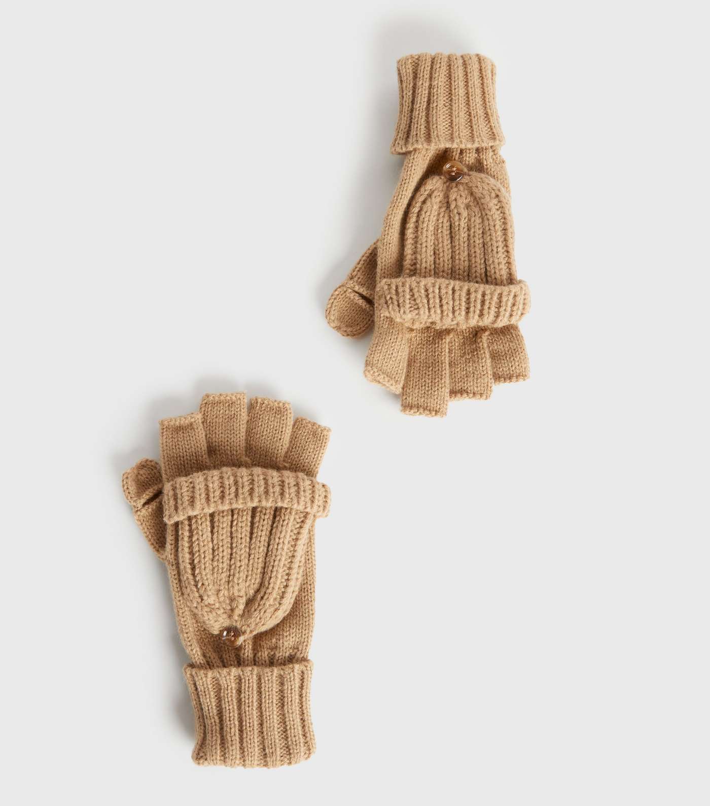 Girls Camel Ribbed Knit Flip Top Gloves