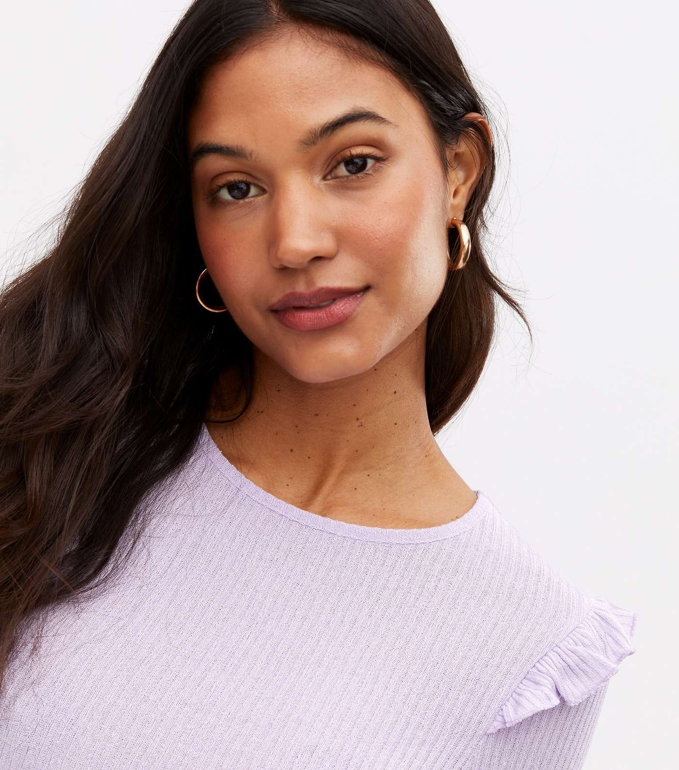 Lilac Fine Knit Frill Long Sleeve Top